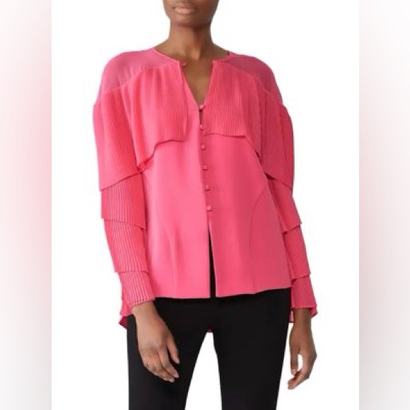 PRABAL GURUNG COLLECTIVE Pink Pleated-Sleeve Blouse Women’s Size 4 Small S - Picture 1 of 6